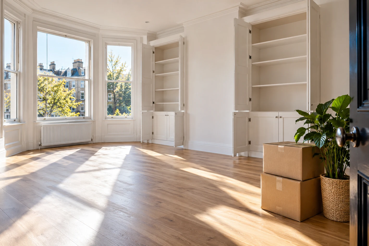 Move In Cleaning A clean empty apartment with moving boxes ready for a fresh start